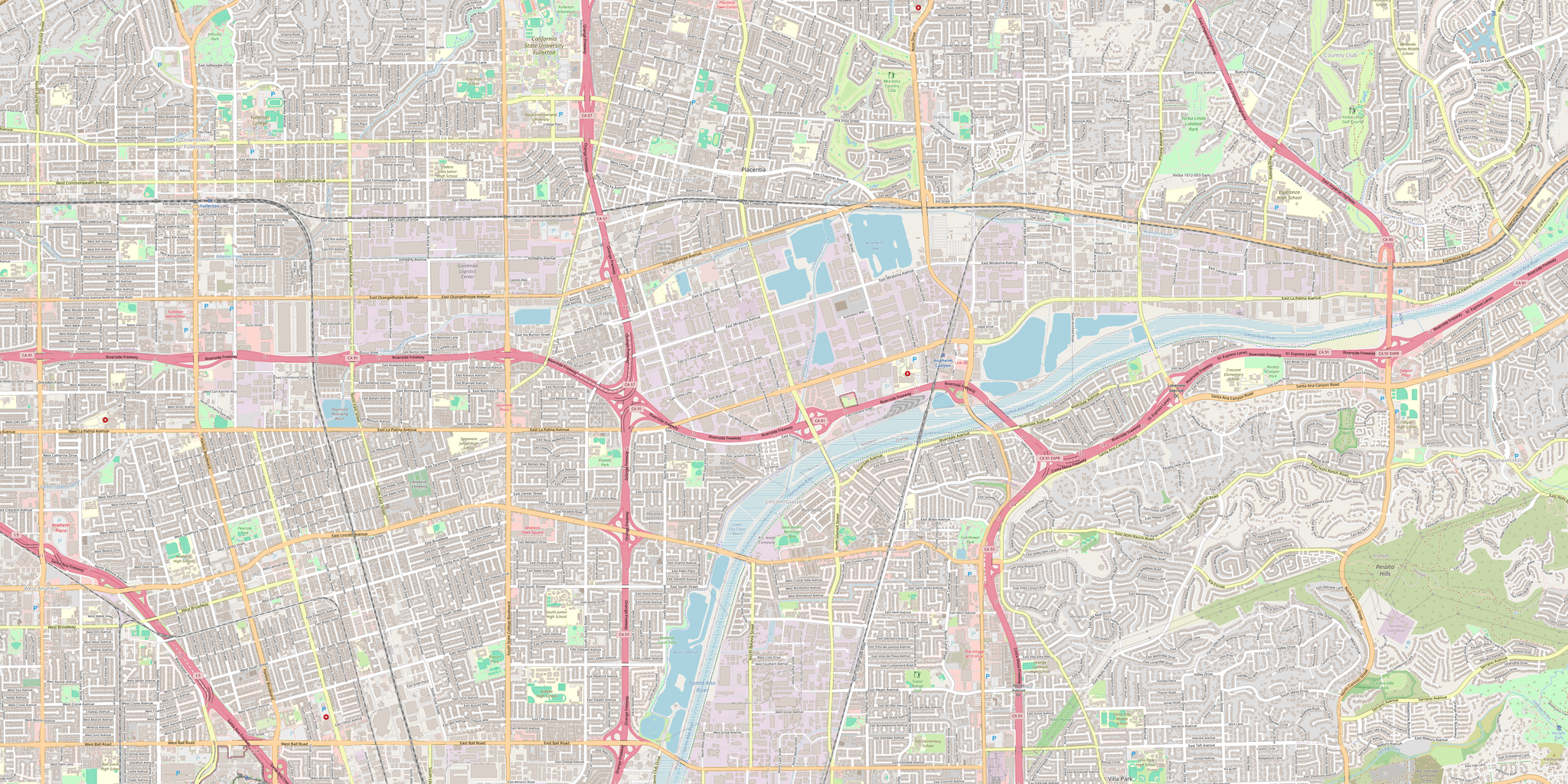 Map of Anaheim showing 3060 E La Palma Ave. just north of the 91 Freeway at Kraemer Blvd